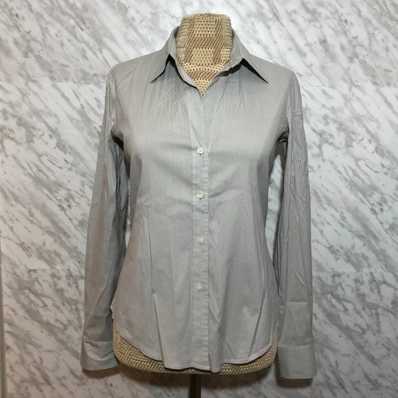 Theory Tops - Theory Button Down Pinstripe Shirt Grey Size Small